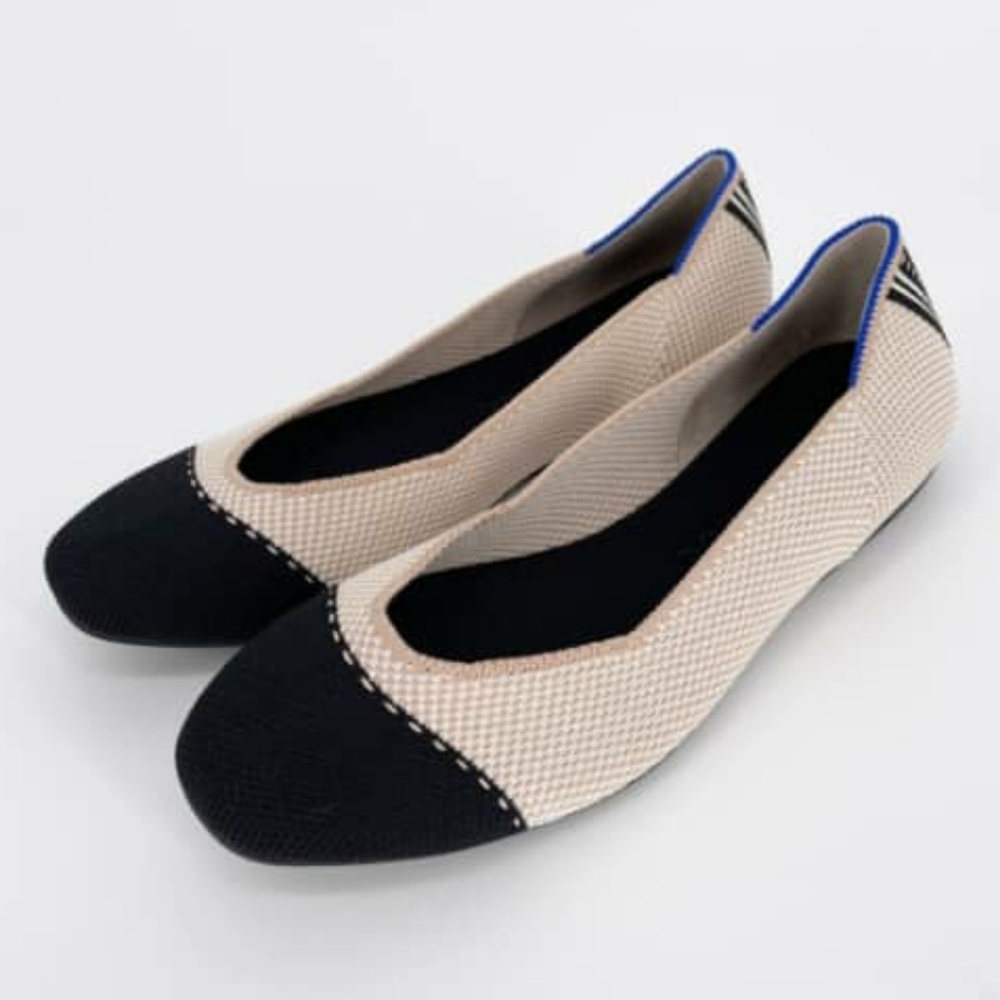Rothy’s The Square In Tuxedo Cream Black Knit Cap Toe Ballet Flats Size 8✌